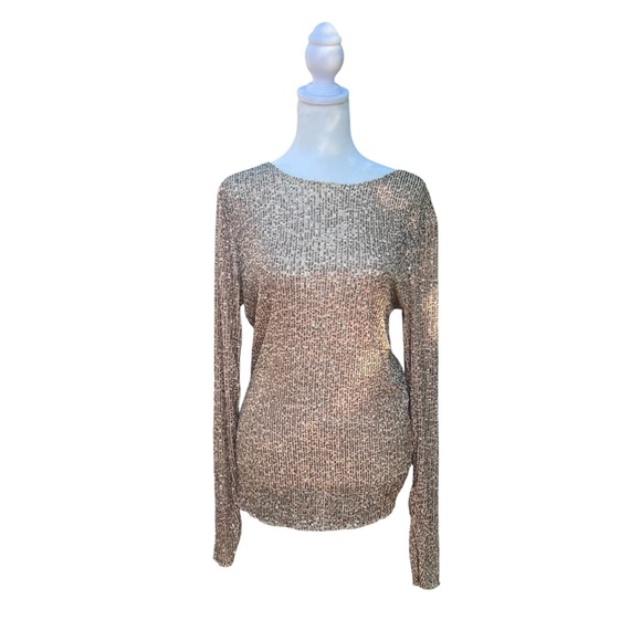 Intimately Free People Gold Rush Sequin Ling Sleeve Knit Blouse Top Size Medium - Picture 1 of 7